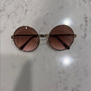 Round Gold Sunglasses with Brown Lenses
